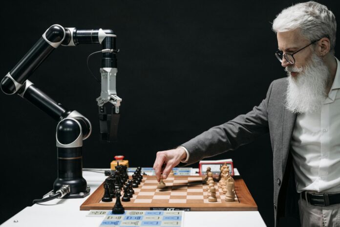 a bearded man playing chess